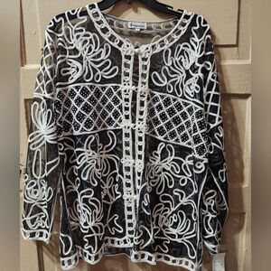 Jeannie Gaurges Semi Sheer Geometric Embroidered Handmade Jacket